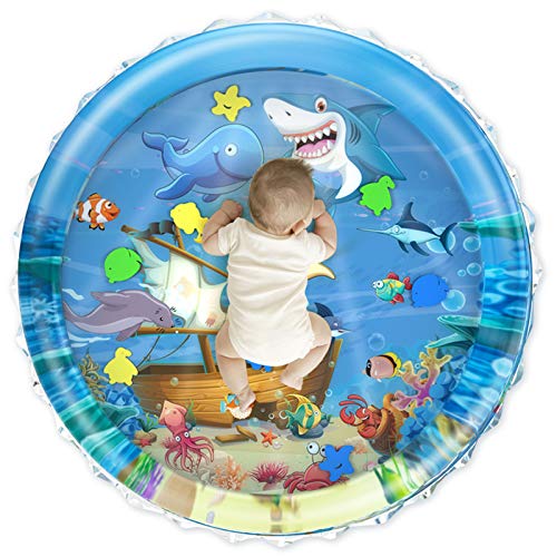 iHaHa Estera de juego de agua para bebés de 40 x 40 pulgadas, juguete inflable para bebés para bebés de 0 3 6 9 12 meses bebés recién nacidos, 0,35 mm de grosor de PVC Telas Baby Water Mat Juguetes