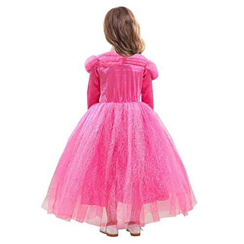 IWEMEK Disfraz de Carnaval Vestido de Aurora para Niñas Traje de Princesa Disfraces de Halloween Navidad Cumpleaños Pageant Comunión Cosplay Fiesta Rosa 7-8 Años