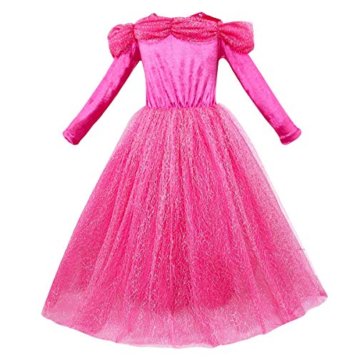 IWEMEK Disfraz de Carnaval Vestido de Aurora para Niñas Traje de Princesa Disfraces de Halloween Navidad Cumpleaños Pageant Comunión Cosplay Fiesta Rosa 7-8 Años