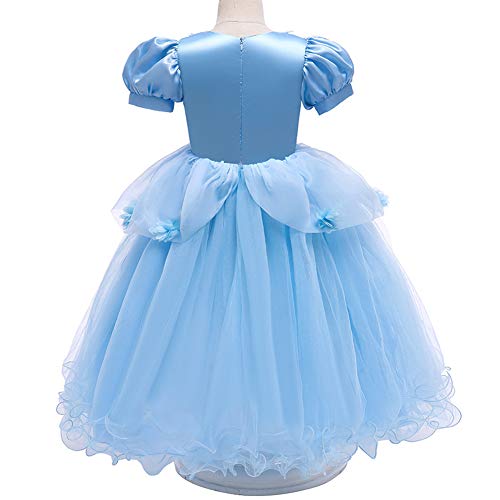 Iwemek - Disfraz de princesa para niña, diseño de raiponce de Ariel con ceniza, disfraz de princesa, vestido + accesorios, disfraz de cuento de hadas, cosplay, Halloween, carnaval, Azul Set, 6-7 Años