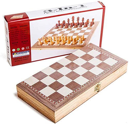 J & J Tablero de ajedrez 3 en 1 Juego de ajedrez de Madera Junta Internacional Conjunto de Juegos de ajedrez de Viaje Backgammon Damas Ajedrez Entretenimiento