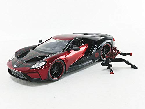 Jada 31190 Hollywood Rides 1:24 2017 Ford GT with Miles Morales Figura, Negro y Rojo