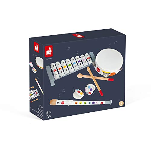 Janod - Confetti - Juego de Instrumentos Musicales en Madera, Juguete de Imitación y Estimulación Del Talento Musical - Desde Los 2 Años, J07600