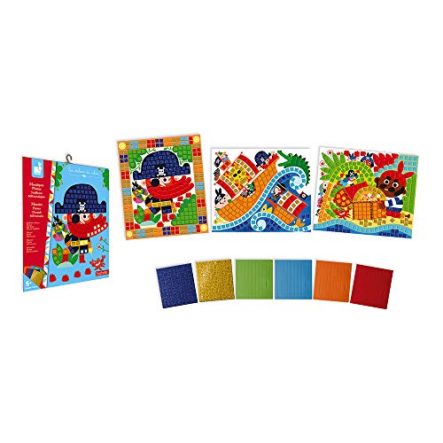 Janod - Estuche Mosaicos de Espuma Piratas - Les Ateliers Du Calme - Kit Infantil de Manualidades Creativas - Desarrolla la Motricidad Fina y la Concentración - A partir de 5 Años, J07897