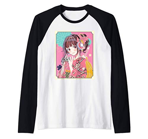 Japanese Lady Samurai Video Games Player Katana Console Camiseta Manga Raglan