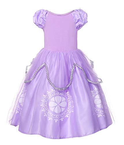 JerrisApparel Niña Disfraz de Princesa Sofía Tul Cumpleaños Partido Vestido (4 años, Lila con Accesorios)