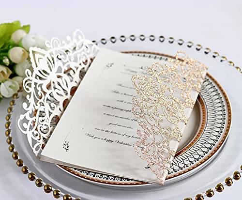 JinSu 20PCs Tarjetas de Boda, Corte con Laser Invitaciones Boda con Papel Imprimible y Sobres,para Bodas, Aniversario, Fiesta de cumpleaños, Celebraciones ( Oro rosa )