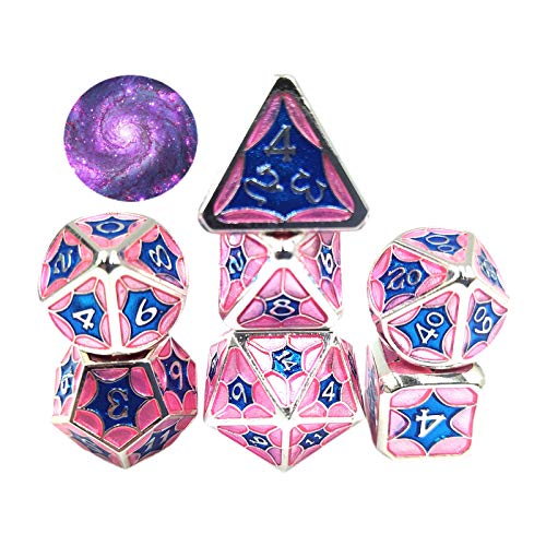 JIUYECAO Starcraft Series Juego de mesa Dados de plata brillante en polvo azul claro, 7 unids/set aleación metal poliédrico dados D20 D12 D10 D8 D6 D4 para Dnd Rpg Mtg Tabl