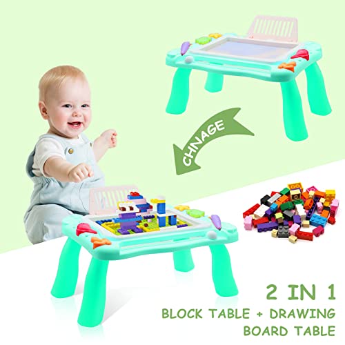 JOLIGAEA Pizarra Magnetica Infantil, Pintura de Graffiti Juguetes - con 4 Sellos y 4 Patas de Mesa, Interesante Juguetes Educativos, Juguetes Interactivos Niños, Regalo para Niños 2 3 4 5 Años(Verde)