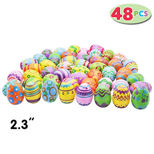 JOYIN 48 piezas de huevos de pascua brillantes de plástico de 6cm para rellenar para la caza de pascua, rellenos para cestas, suministros de premios para el aula, rellenos, fiesta, regalo sorpresa.