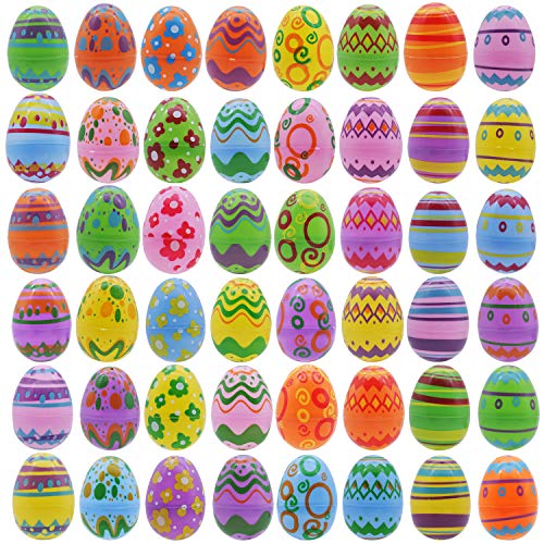 JOYIN 48 piezas de huevos de pascua brillantes de plástico de 6cm para rellenar para la caza de pascua, rellenos para cestas, suministros de premios para el aula, rellenos, fiesta, regalo sorpresa.