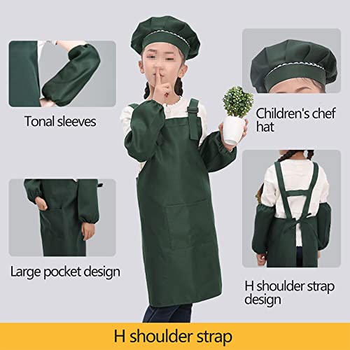 Juego de delantales de chef para niños, delantales con mangas de gorro de chef con bolsillos, disfraz de chef ajustable para niños y niñas, ropa para cocinar y hornear (Orange,L)