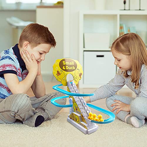 Juego de escaleras de escalada de pato eléctrico con música y luces LED intermitentes, rompecabezas Duck Go Racer Track Toy Set, incluye 9 patos (USB)