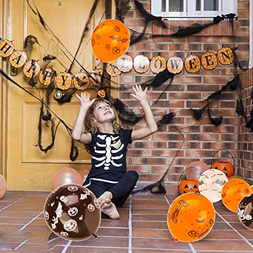 Juego de globos para Halloween, 1 juego de globos de Halloween, 30 unidades de 30 globos de látex de 30 cm, 3 globos de aluminio, murciélagos, araña de calabaza, esqueleto, con bomba de mano