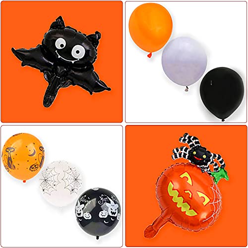 Juego de globos para Halloween, 1 juego de globos de Halloween, 30 unidades de 30 globos de látex de 30 cm, 3 globos de aluminio, murciélagos, araña de calabaza, esqueleto, con bomba de mano