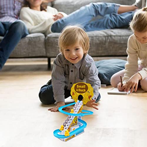 Juguete de montaña rusa - Escaleras eléctricas de escalada de patos, pista de patitos, juguetes de deslizamiento, juego de escalada de carreras de animales con luces LED intermitentes para niños peque