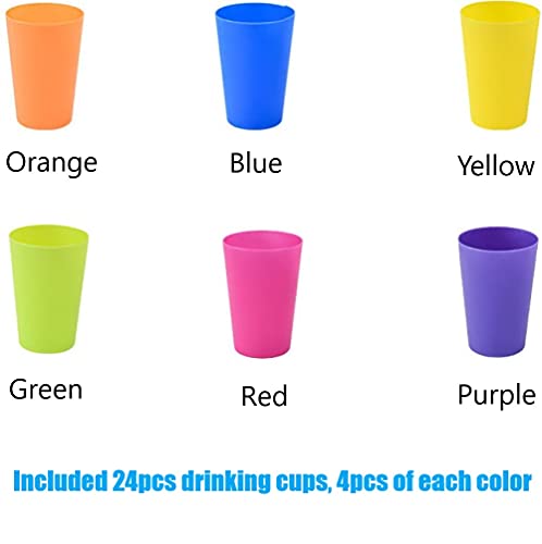 KAHEIGN 24 Piezas Reutilizable Copas De Plástico, 250ml Para Niños Niños Durable Juego De Vasos De Vasos De Plástico Para Beber Para Cocina Fiestas Al Aire Libre Picnics Travel (6 Colores Brillantes)