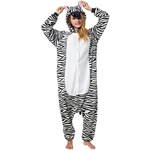 Katara 1744 - Kigurumi Pijamas Disfraz de Animal - Traje de Noche con Capucha - Adultos Unisexo - Cebra, L