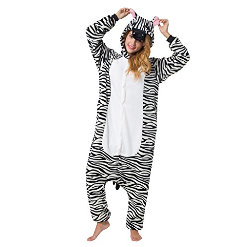 Katara 1744 - Kigurumi Pijamas Disfraz de Animal - Traje de Noche con Capucha - Adultos Unisexo - Cebra, L