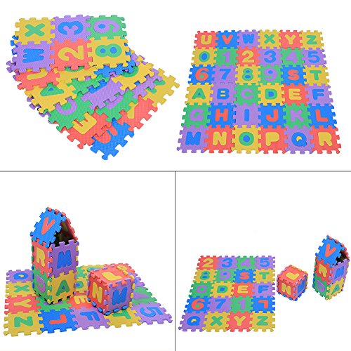 Kids Foam Puzzle Floor Play Mat, 36Pcs Soft EVA Foam Play Mat Mat Baldosas Multicolores reemplazo para niños Números y Letras Bebé Niños Niños Jugando Crawling Pad Toys