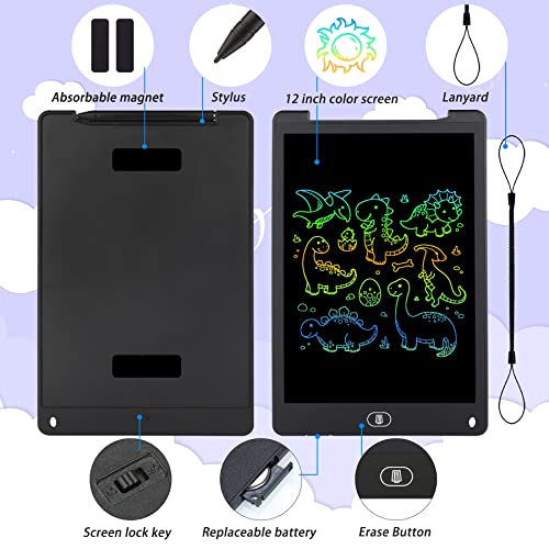 KidsPark Tableta de Escritura LCD de 12 Pulgadas Tablero de Dibujo para Niños, Escritura a Mano, Juguetes para Niños, Regalos para Niños y Niñas, Negro