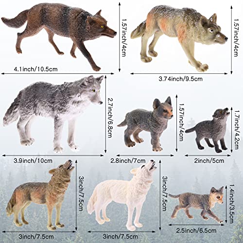 Kit de 16 Árboles Modelos Figuras de Animales de Bosque, 8 Figuras de Juguete de Lobo y 8 Árboles de Plástico Mixtos Topper de Tarta de Árbol Lobo de Bosque para Suministros de Diorama