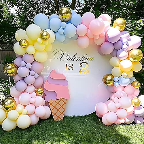 Kit de arco de guirnalda de globos, 122 globos Macaron Rainbow pastel, globos de oro 4D para decoraciones de fondo de fiesta de cumpleaños para niñas y mujeres