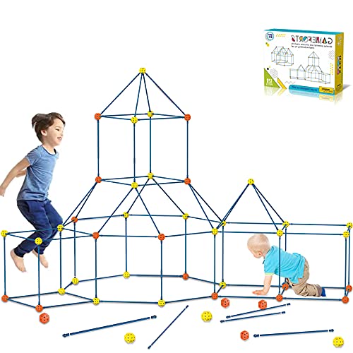 Kit De Construcción De Fuertes para Niños 3 a 12 años, Juego De Construcción para Interiores con Palos De Construcción,Túneles De Construcción De Fortalezas De Bricolaje, Tienda De Campaña (85pcs-1)