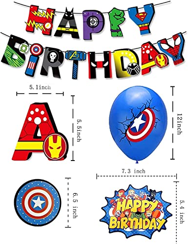 Kit de Decoraciones de Cumpleaños de Superhéroes Globos de Superhéroe Globos de Látex deSuperhéroes Cupcake Toppers Pancarta de Fiesta de Superhéroes Suministros de Fiesta Temáticos de Superhéroes