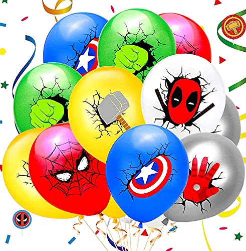 Kit de Decoraciones de Cumpleaños de Superhéroes Globos de Superhéroe Globos de Látex deSuperhéroes Cupcake Toppers Pancarta de Fiesta de Superhéroes Suministros de Fiesta Temáticos de Superhéroes