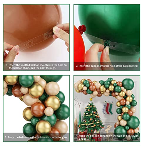 Kit de guirnaldas de globos navideños, 106 piezas El juego de globos navideños contiene globos de látex de albaricoque rojo verde oscuro mate y globos dorados metálicos para decoración de fiesta