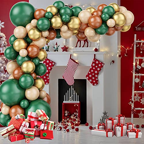 Kit de guirnaldas de globos navideños, 106 piezas El juego de globos navideños contiene globos de látex de albaricoque rojo verde oscuro mate y globos dorados metálicos para decoración de fiesta