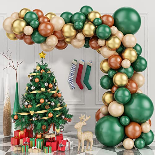 Kit de guirnaldas de globos navideños, 106 piezas El juego de globos navideños contiene globos de látex de albaricoque rojo verde oscuro mate y globos dorados metálicos para decoración de fiesta