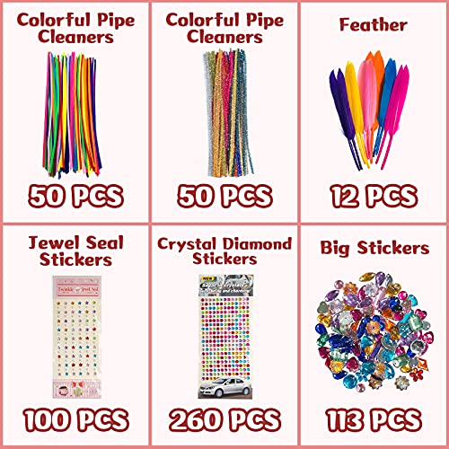 Kit Manualidades niños 1300+PCS, Pipe Cleaners Crafts Set,Juego de Manualidades,Limpiadores de Pipa Chenilla y Pompoms con Wiggle Eyes y Craft Sticks, Juego Creativo Regalo para Craft DIY Art Supplies