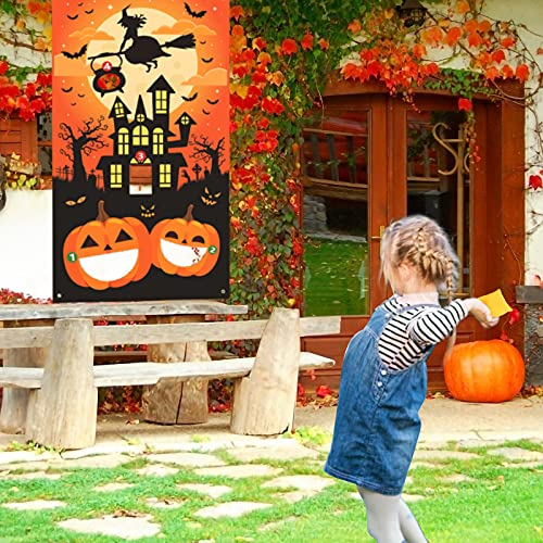 LAMEK Juegos de Lanzamiento de Halloween Calabazas Juego de Lanzamiento de Interiores Exteriores Halloween Toss Banner con 3 Bolsas de Frijoles para Niños Adultos Fiesta de Halloween Decoraciones