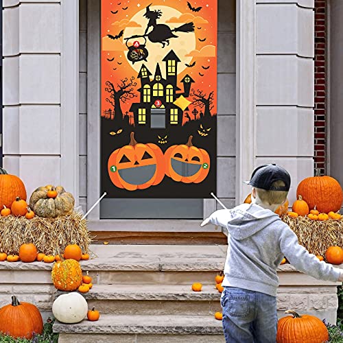 LAMEK Juegos de Lanzamiento de Halloween Calabazas Juego de Lanzamiento de Interiores Exteriores Halloween Toss Banner con 3 Bolsas de Frijoles para Niños Adultos Fiesta de Halloween Decoraciones