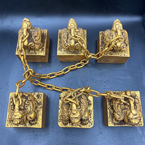 LAOJUNLU Antiguos Varios Pixie Sellos Seis Sellos de noche Cobre Chapado en oro Invitando Cai Nacai Pixie Sellos Colección de regalos de bronce antiguo Obra maestra Colección de chino solitario