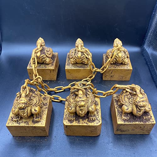 LAOJUNLU Antiguos Varios Pixie Sellos Seis Sellos de noche Cobre Chapado en oro Invitando Cai Nacai Pixie Sellos Colección de regalos de bronce antiguo Obra maestra Colección de chino solitario