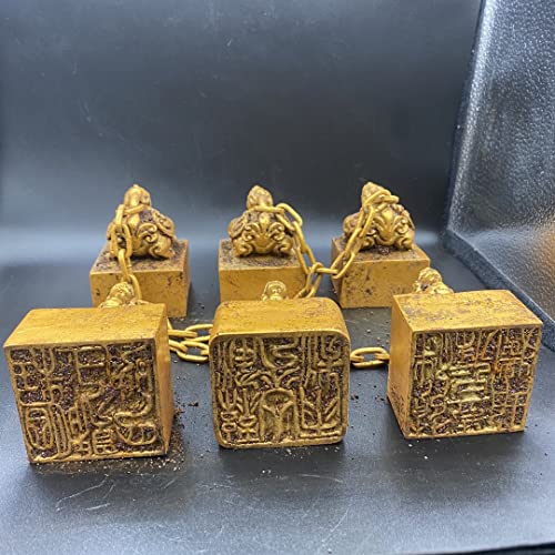 LAOJUNLU Antiguos Varios Pixie Sellos Seis Sellos de noche Cobre Chapado en oro Invitando Cai Nacai Pixie Sellos Colección de regalos de bronce antiguo Obra maestra Colección de chino solitario