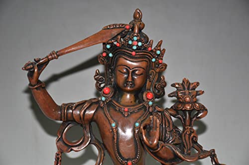 LAOJUNLU Colección temprana Una estatua de bronce rojo con incrustaciones de bronce puro de Manjushri en una base de loto colección de obras maestras de bronce antiguo solitario chino tradicional