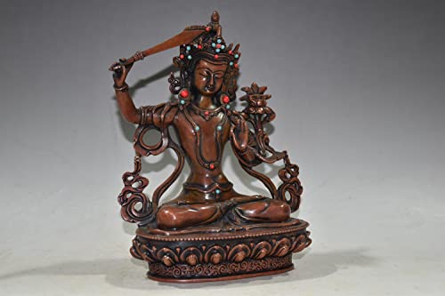 LAOJUNLU Colección temprana Una estatua de bronce rojo con incrustaciones de bronce puro de Manjushri en una base de loto colección de obras maestras de bronce antiguo solitario chino tradicional