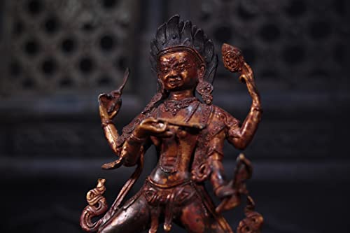 LAOJUNLU Una estatua de bronce dorado de cuatro brazos Vajra colección de obras maestras de bronce antiguo de joyería de estilo tradicional chino solitario