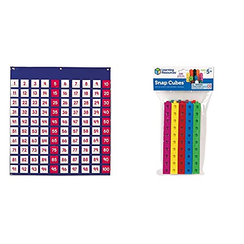 Learning Resources Ler2208 Hundred Pocket Chart Panel De Cien Bolsillos + Encajables Snap Cubes (Set De 100), Color (Ler7584)