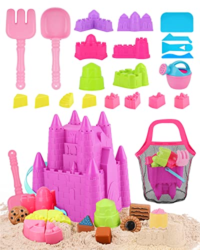 Lehoo Castle Juguetes Playa, 29 Pcs Juguetes de Arena con Cubo Playa, Regadera Juguete, Palas Playa, Juguetes Arena Parque para Niñas Niños