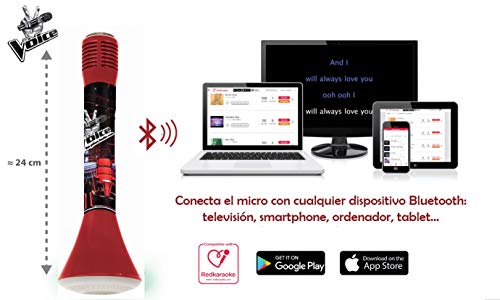 LEXIBOOK The Voice Karaoké Star Bluetooth con función de Modificador de Voz, Micrófono para Cantar, Altavoz Luminoso de 3W Integrado, Ranura Micro SD, Rojo/Negro (1)