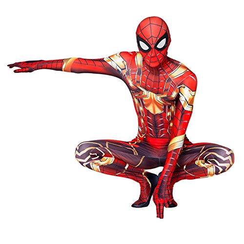 LGYCB Spiderman Bodysuit Traje Jumpsuit Zentai Spider-Man Super Heros Halloween Cosplay Disfraces para Hombres Niños, Juego de Roles Juego Junto Mallas Conjuntos,Gold-Adult XXL(185~195cm)