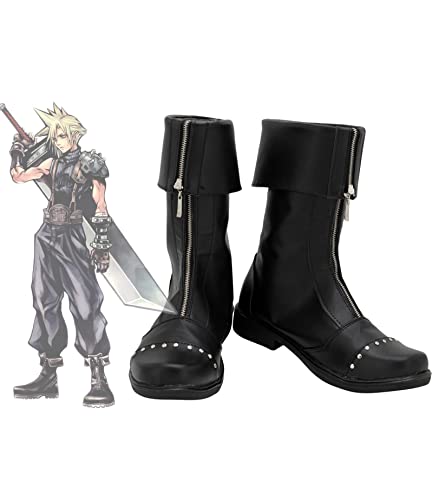 LINGCOS Final Fantasy 7 FF7 Cloud Strife Cosplay Boots Customized Black Shoes for Halloween Party Cosplay Shoes 39 FemaleSize