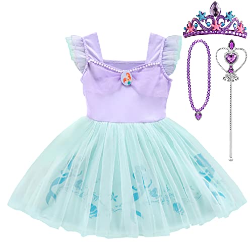 Lito Angels Disfraz de Sirenita Princesa Ariel con Accesorios para Niñas Pequeña, Sirena Vestido de Tul Falda Tutu, Talla 2-3 años, Morado 265