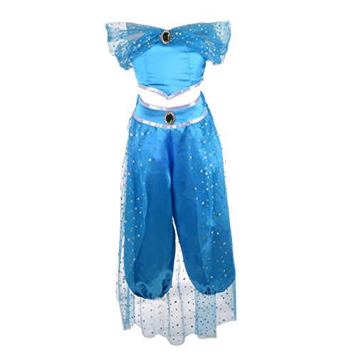 Lito Angels Vestido de Princesa Jasmine Disfraz Jazmin Conjunto de Pantalón y Top para Niña Talla 10-11 Años Azul
