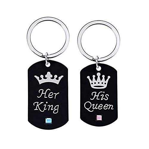 Llavero Aleación Carta Pareja Colgante Llavero Pareja Aleación Corona Llavero Pareja Corona Pareja Llaveros Grabados Acero Inoxidable Her King His Queen Patrón De Corona para Mujeres y Hombres 2 PCS